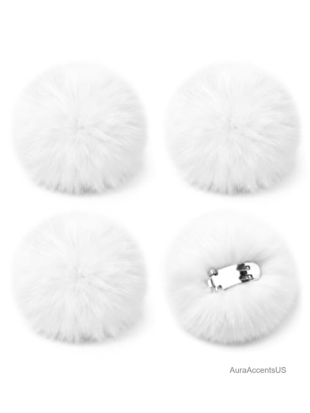 Removable Faux Fur Pom Pom Shoe Clips Set Large 2 Pair